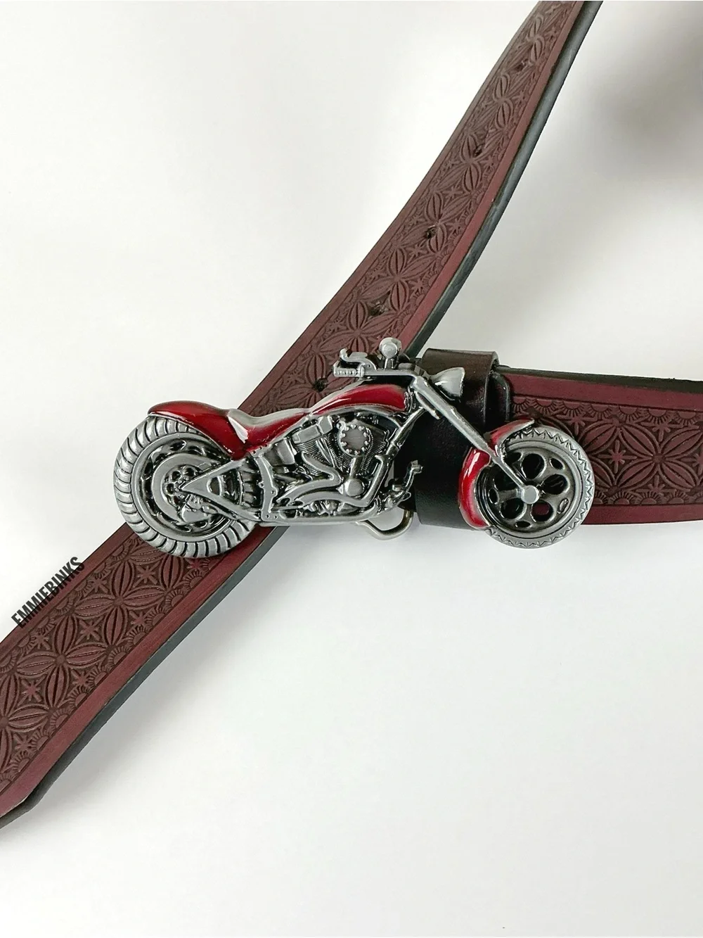 New Motorcycle Moto Adjustable Tooled PU Leather Belt